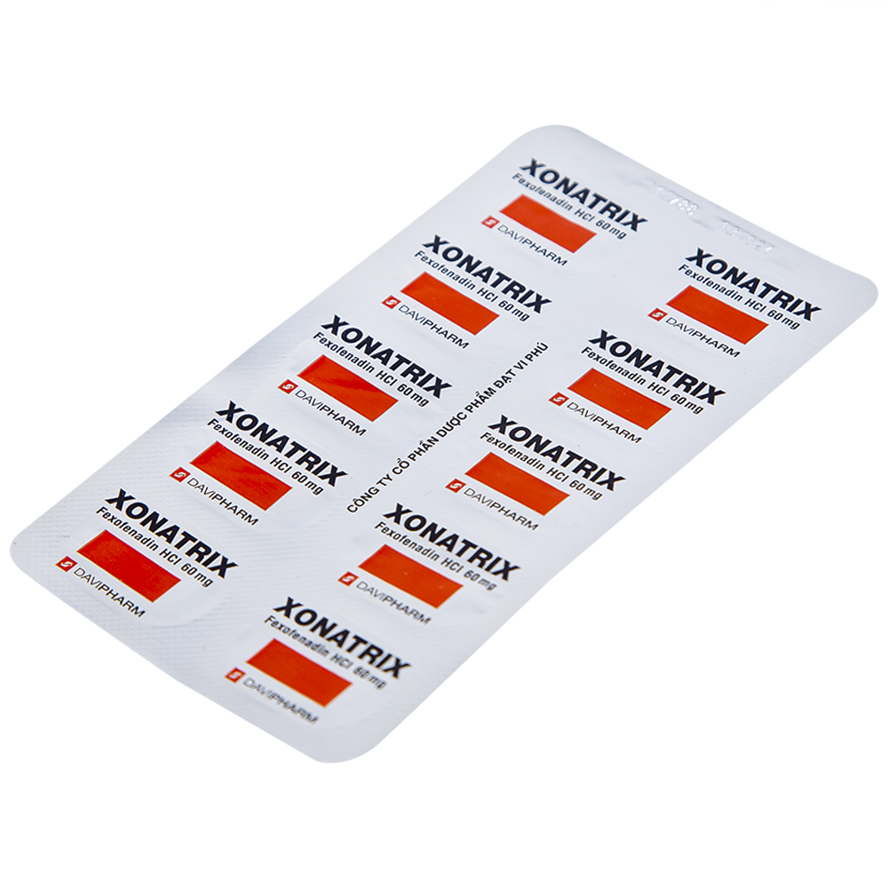 Thuốc Xonatrix 60mg DaviPharm điều trị triệu chứng viêm mũi dị ứng theo mùa (3 vỉ x 10 viên)