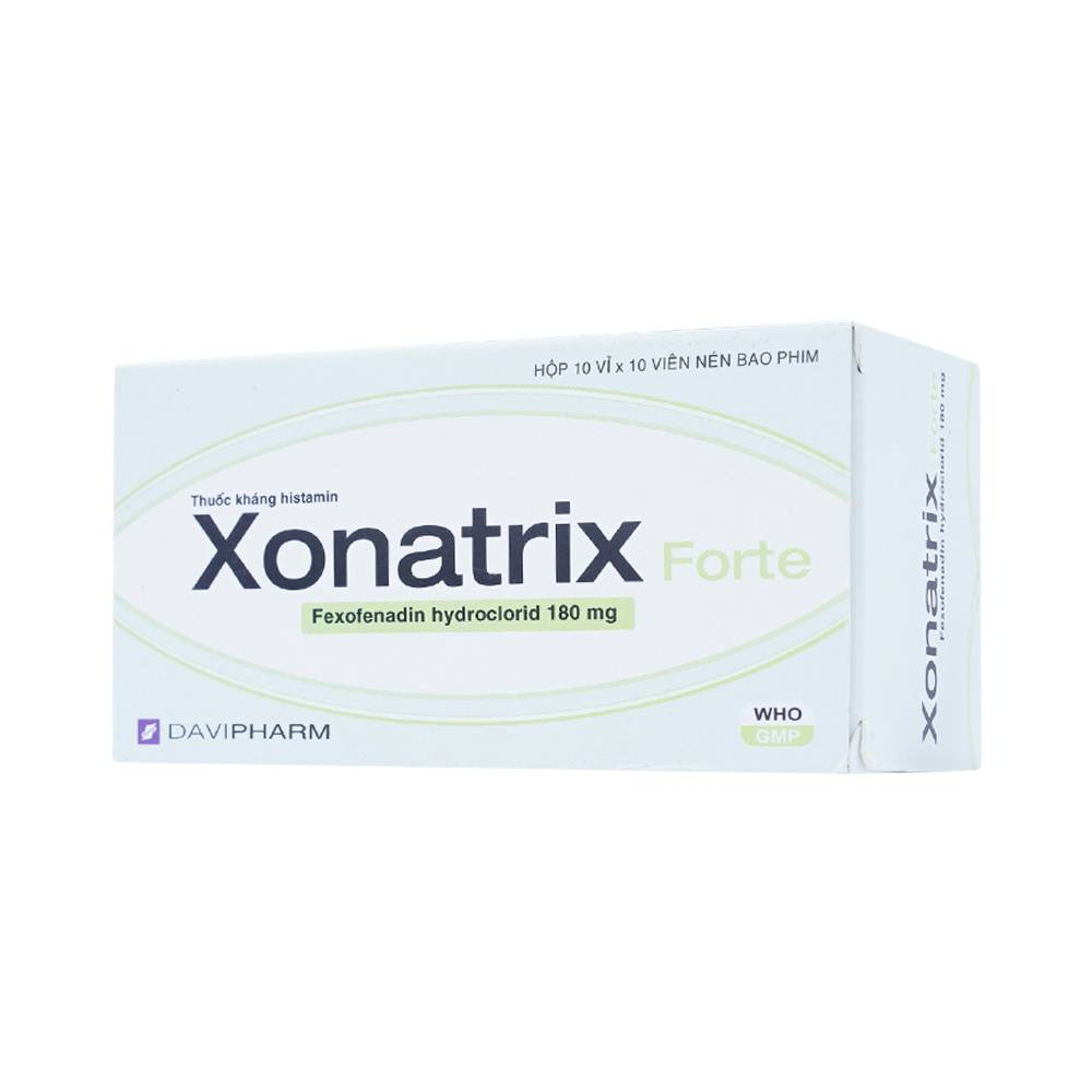 Thuốc Xonatrix Forte 180mg DaviPharm điều trị triệu chứng viêm mũi dị ứng theo mùa (10 vỉ x 10 viên) 