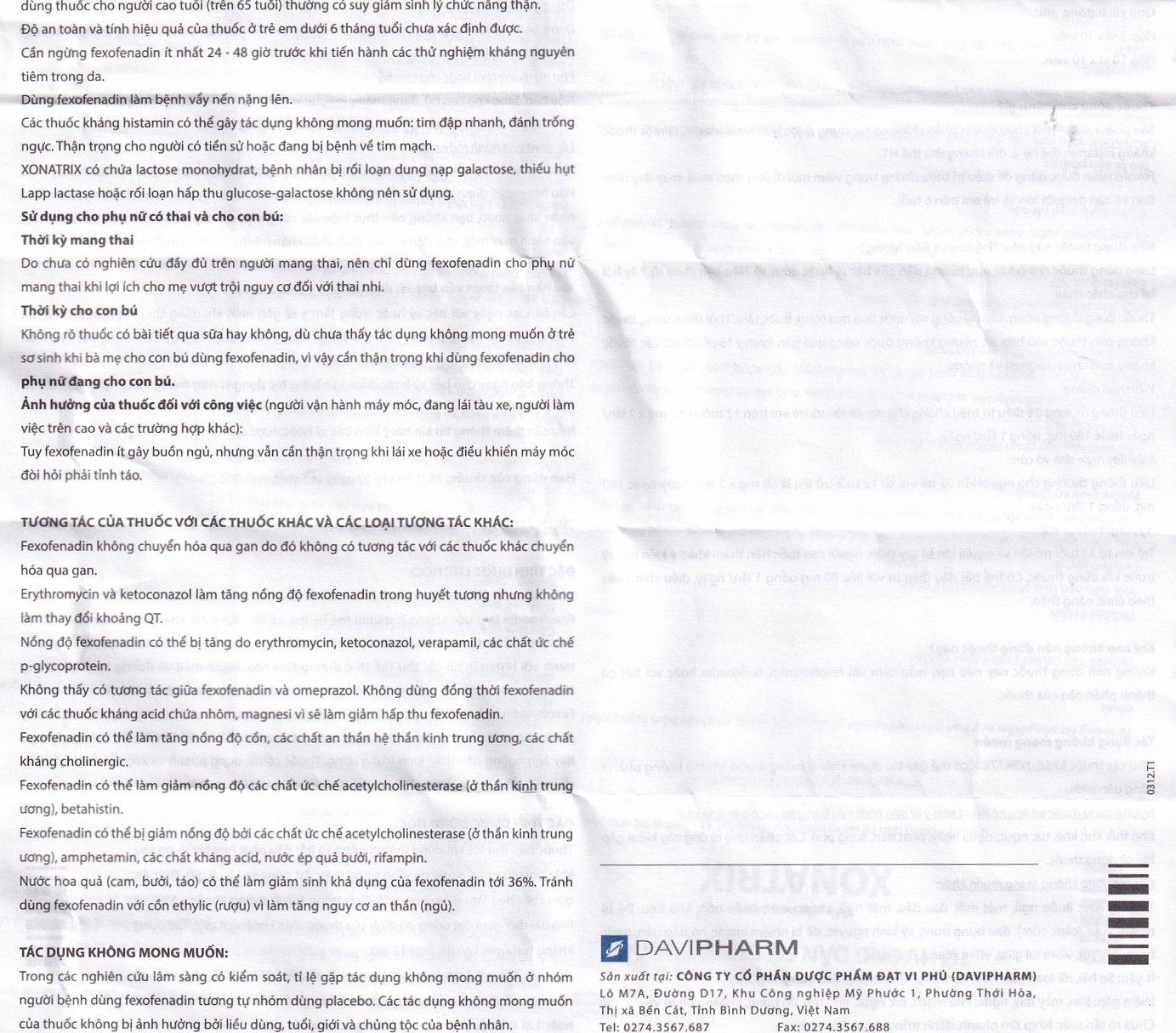 Thuốc Xonatrix Forte 180mg DaviPharm điều trị triệu chứng viêm mũi dị ứng theo mùa (10 vỉ x 10 viên) 