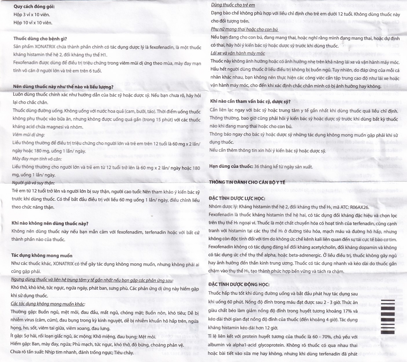 Thuốc Xonatrix Forte 180mg DaviPharm điều trị triệu chứng viêm mũi dị ứng theo mùa (10 vỉ x 10 viên) 