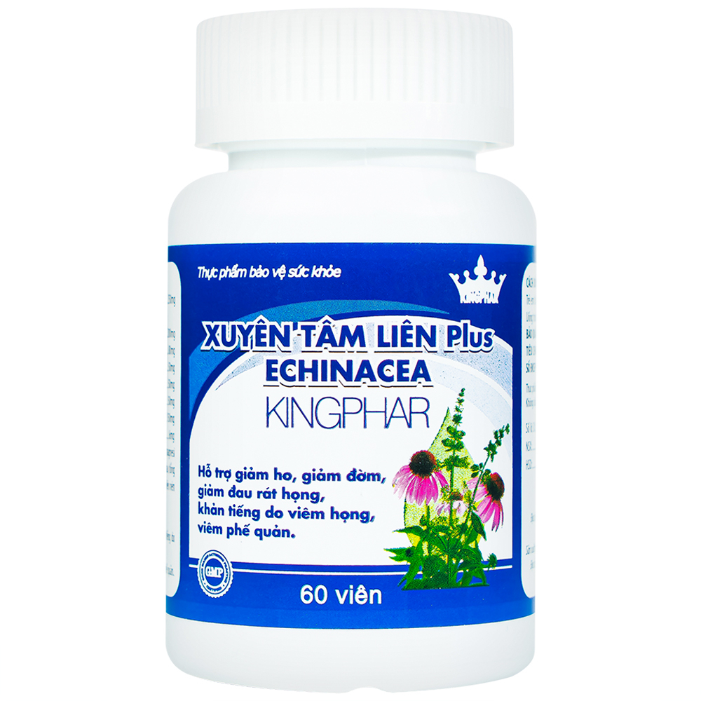 Viên uống hỗ trợ giảm ho, giảm đờm, giảm đau rát họng Xuyên Tâm Liên Plus Echinacea Kingphar (60 viên)