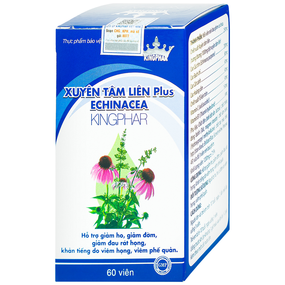 Viên uống hỗ trợ giảm ho, giảm đờm, giảm đau rát họng Xuyên Tâm Liên Plus Echinacea Kingphar (60 viên)