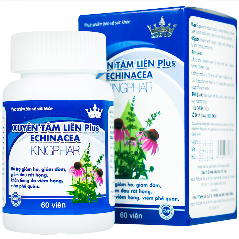 Viên uống hỗ trợ giảm ho, giảm đờm, giảm đau rát họng Xuyên Tâm Liên Plus Echinacea Kingphar (60 viên)