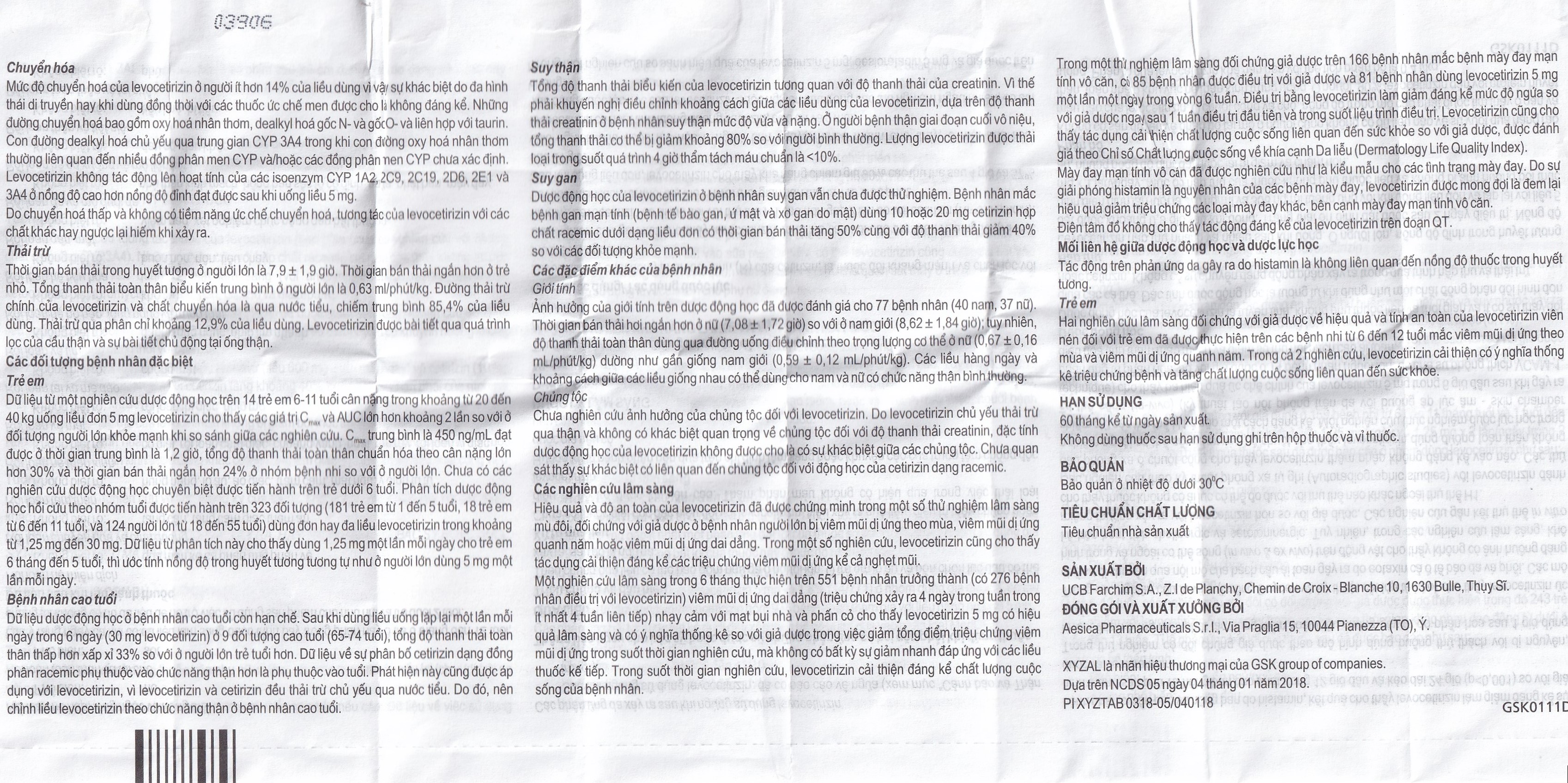 Thuốc Xyzal 5mg GSK điều trị triệu chứng viêm mũi dị ứng theo mùa (1 vỉ x 10 viên) 