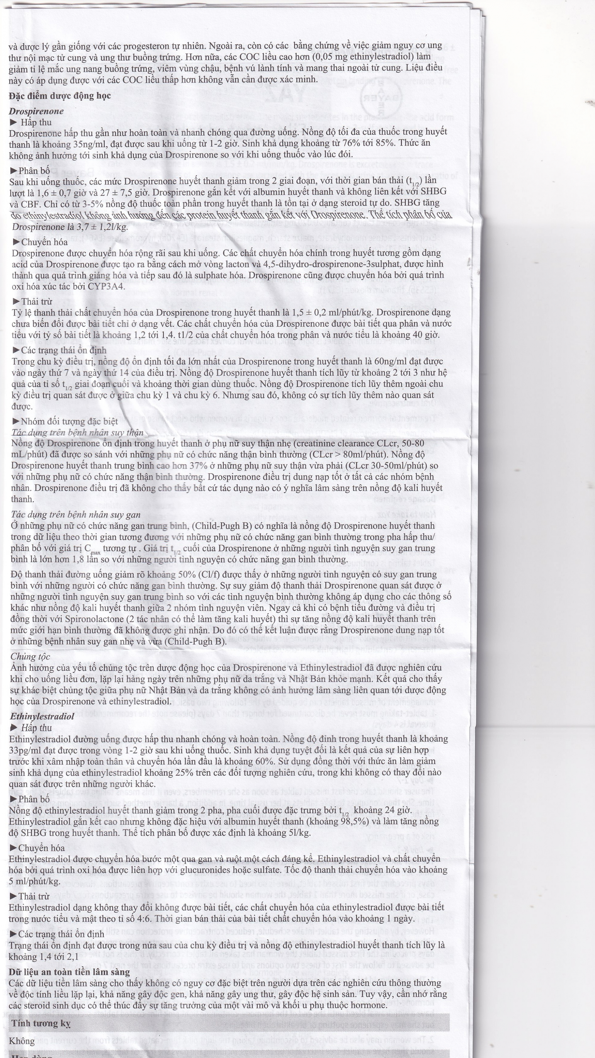 Thuốc Yaz Bayer dùng tránh thai, điều trị mụn trứng cá (1 vỉ x 28 viên)