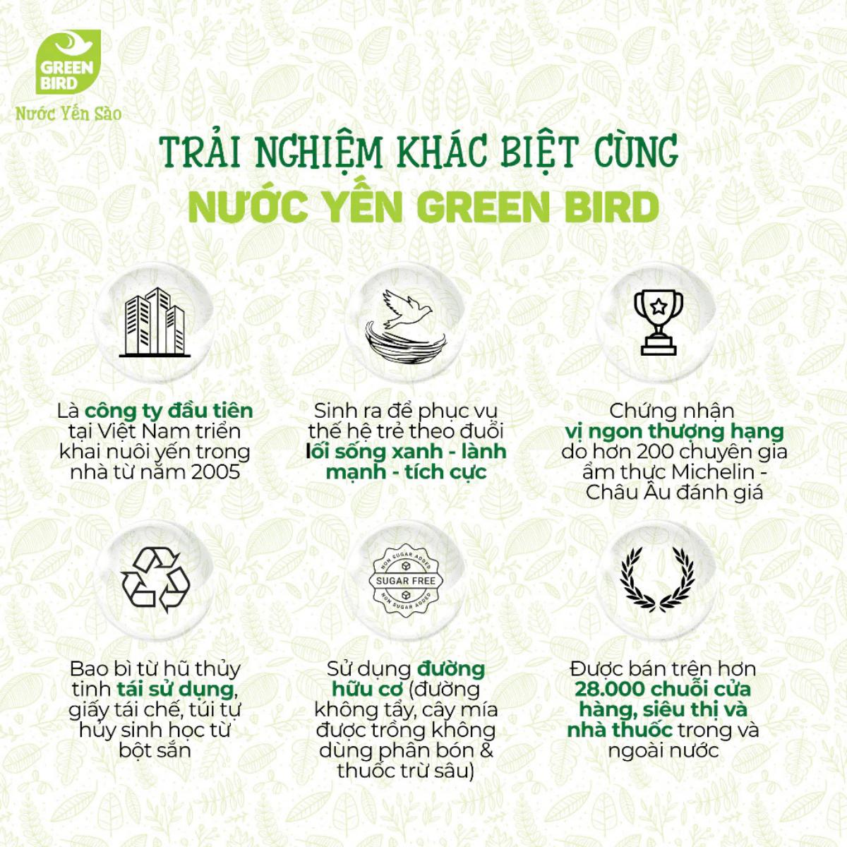 Nước Yến Sào Và Đông Trùng Hạ Thảo Greenbird (6 chai x 185ml)