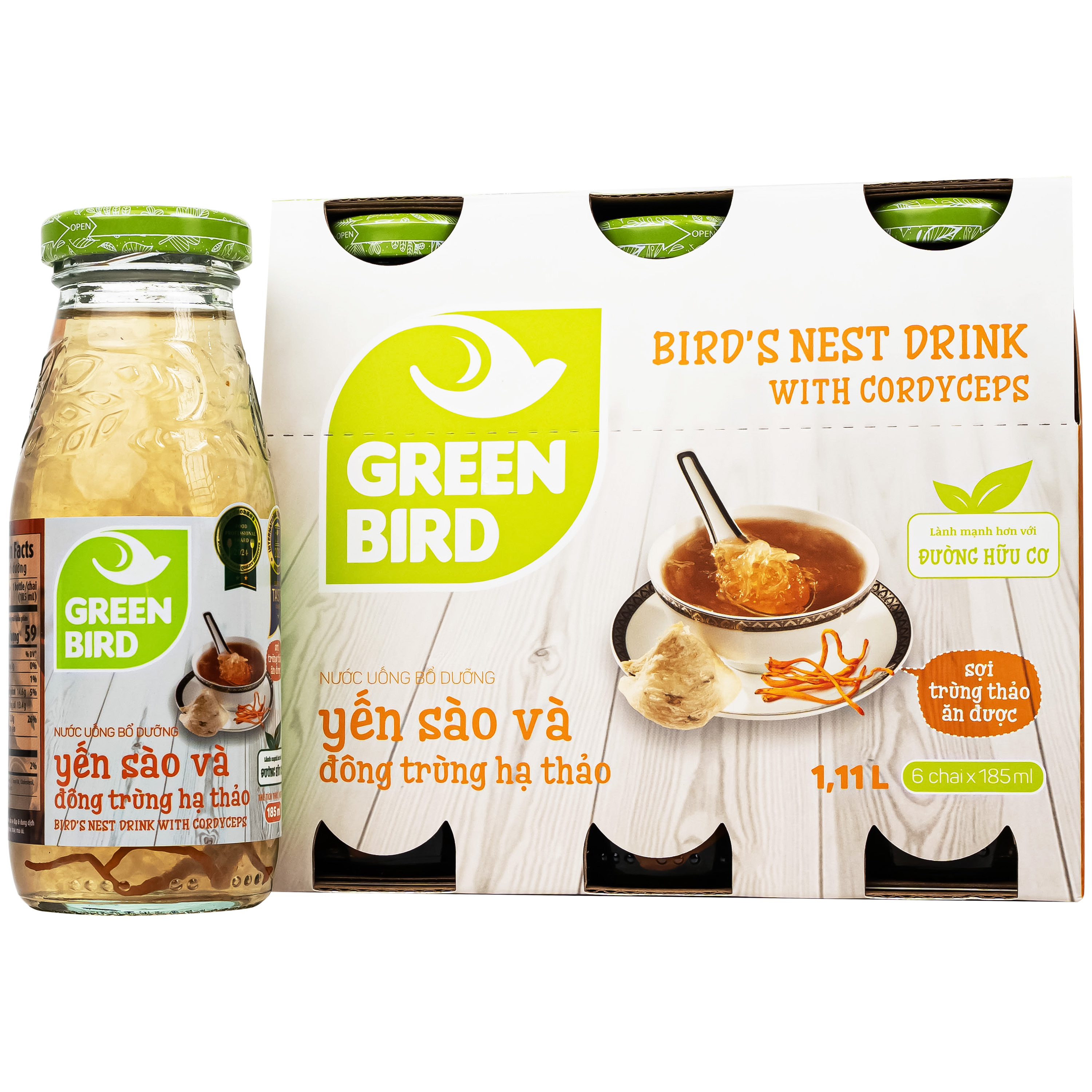 Nước Yến Sào Và Đông Trùng Hạ Thảo Greenbird (6 chai x 185ml)