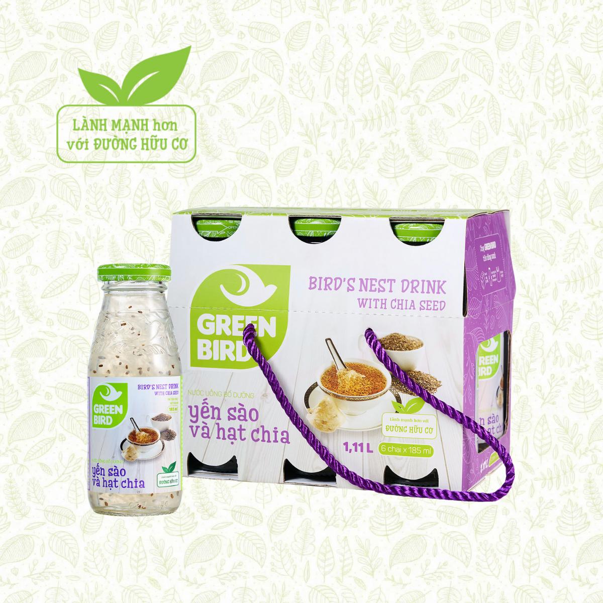 Nước Yến Sào Và Hạt Chia Greenbird (6 chai x 185ml)