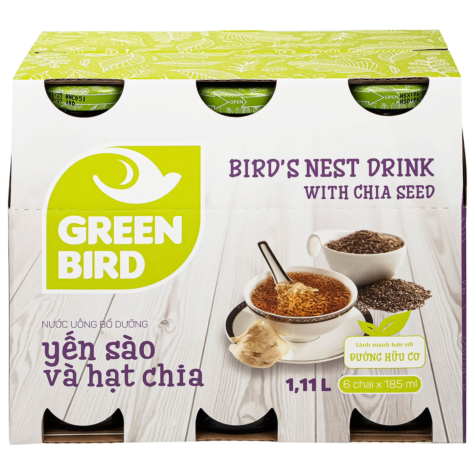Nước Yến Sào Và Hạt Chia Greenbird (6 chai x 185ml)
