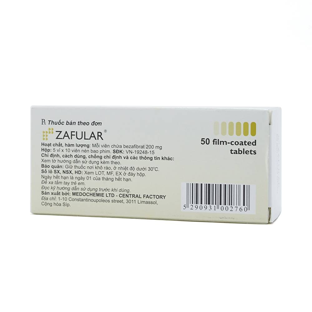 Thuốc Zafular Medochemie điều trị tăng triglyceride máu, tăng lipid máu hỗn hợp (5 vỉ x 10 viên)
