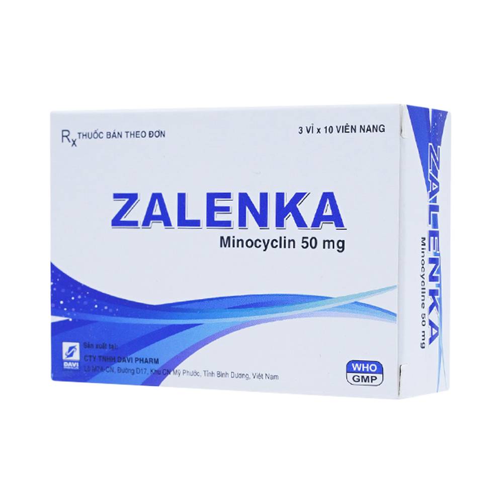 Thuốc Zalenka 50mg Davi Pharm điều trị mụn trứng cá, nhiễm trùng da và mô mềm (3 vỉ x 10 viên)