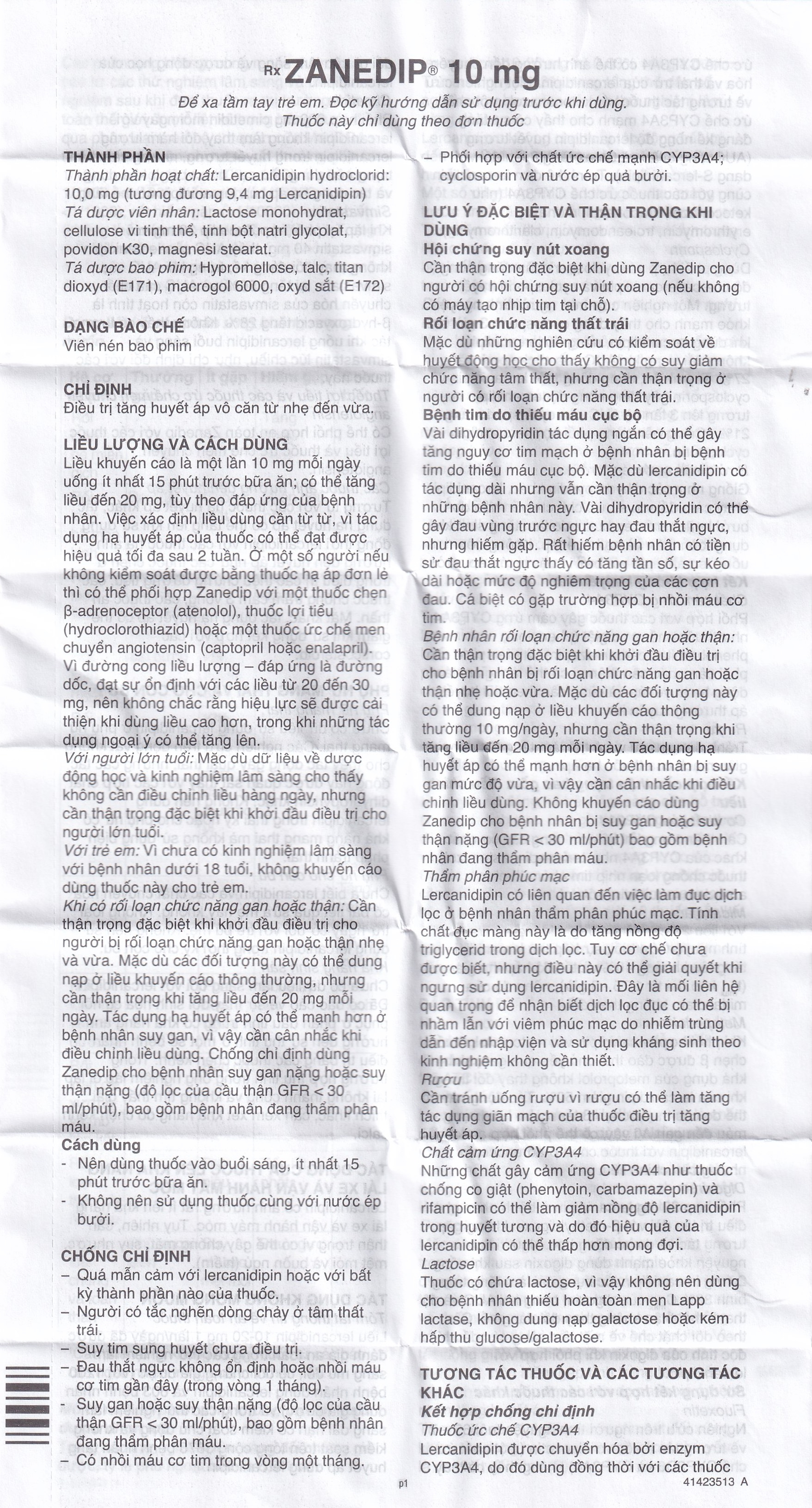 Thuốc Zanedip 10mg Recordati điều trị tăng huyết áp vô căn (2 vỉ x 14 viên)