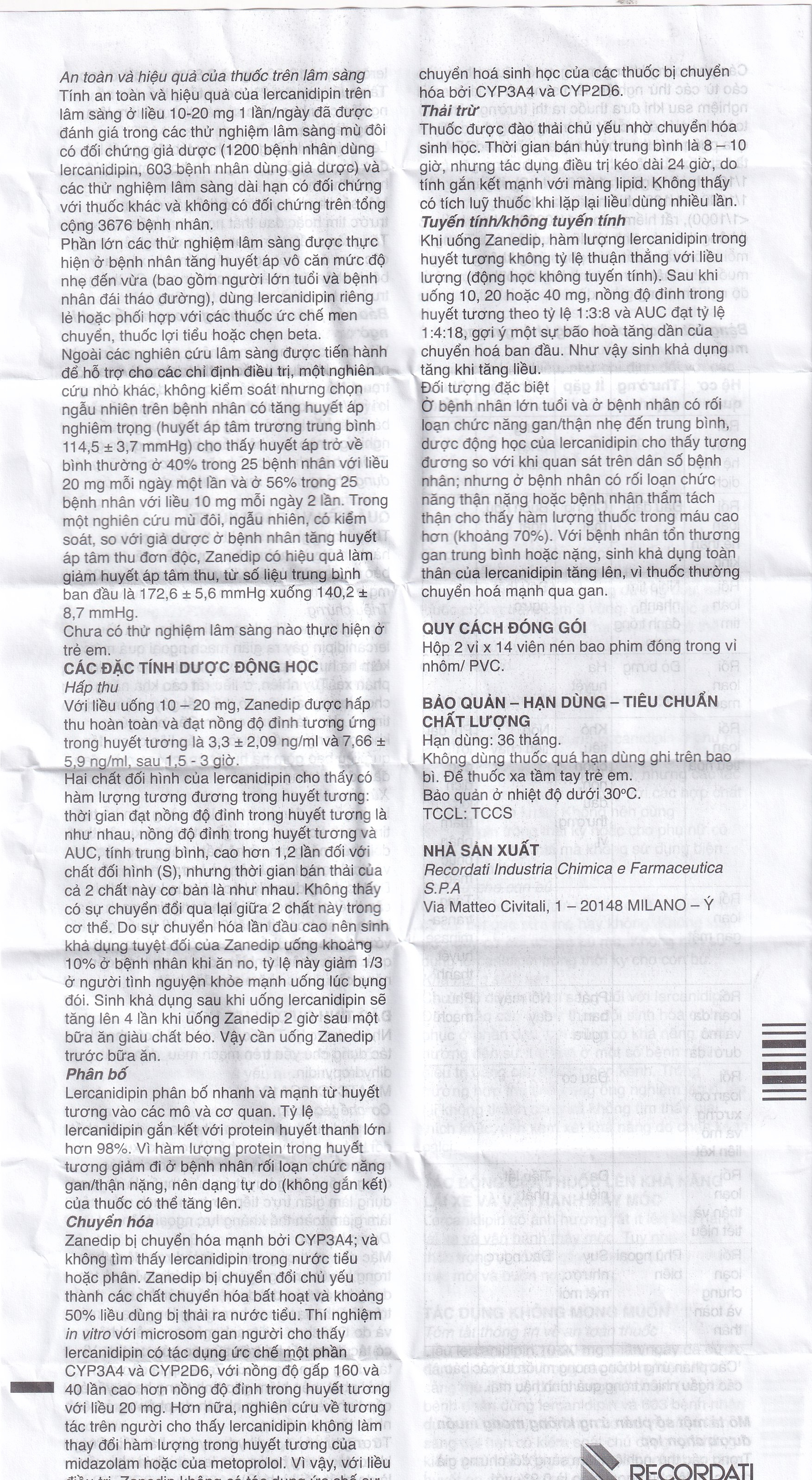 Thuốc Zanedip 10mg Recordati điều trị tăng huyết áp vô căn (2 vỉ x 14 viên)