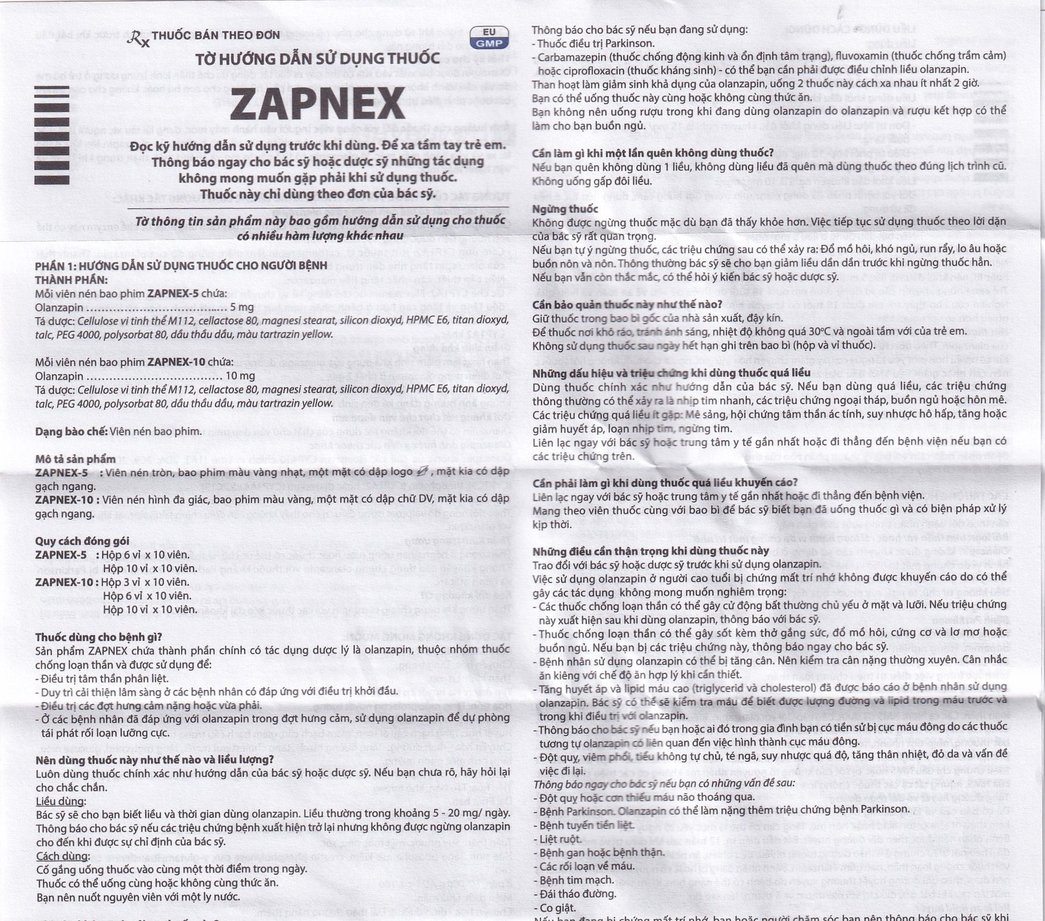 Thuốc Zapnex-10 DaviPharm điều trị tâm thần phân liệt (3 vỉ x 10 viên)