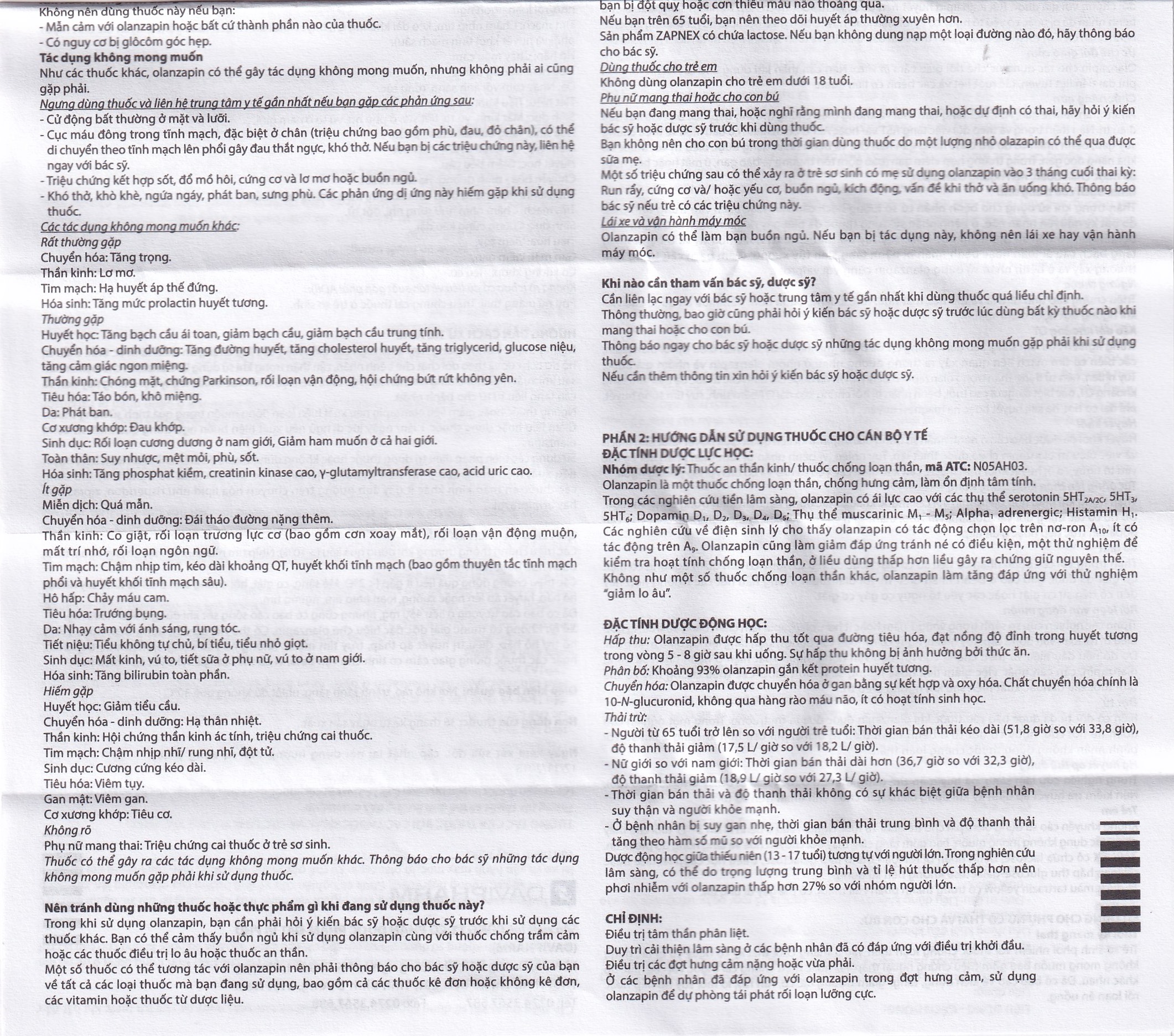 Thuốc Zapnex-10 DaviPharm điều trị tâm thần phân liệt (3 vỉ x 10 viên)