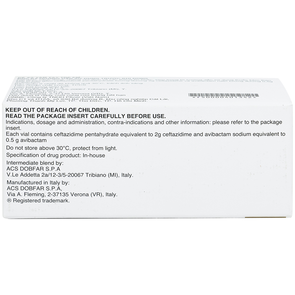 Thuốc Zavicefta 2g/0.5g Pfizer dùng trong nhiễm khuẩn ổ bụng, nhiễm trùng đường tiết niệu (10 lọ)