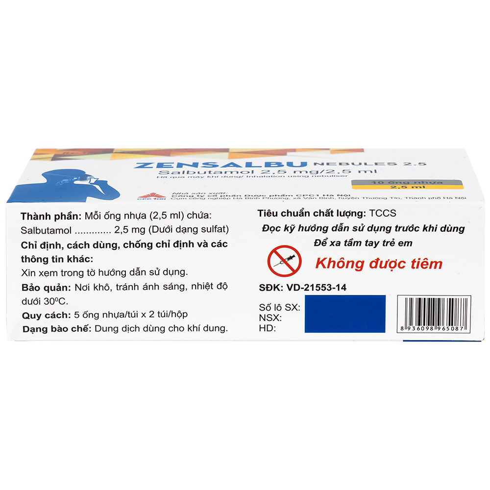 Thuốc Zensalbu 2.5mg CPC1HN kiểm soát co thắt phế quản mạn, điều trị hen nặng cấp tính (2 vỉ x 5 ống)