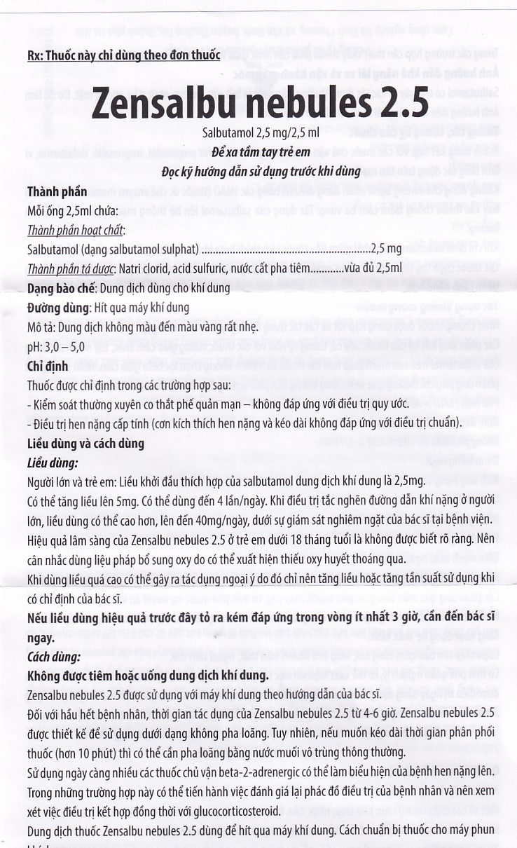 Thuốc Zensalbu 2.5mg CPC1HN kiểm soát co thắt phế quản mạn, điều trị hen nặng cấp tính (2 vỉ x 5 ống)