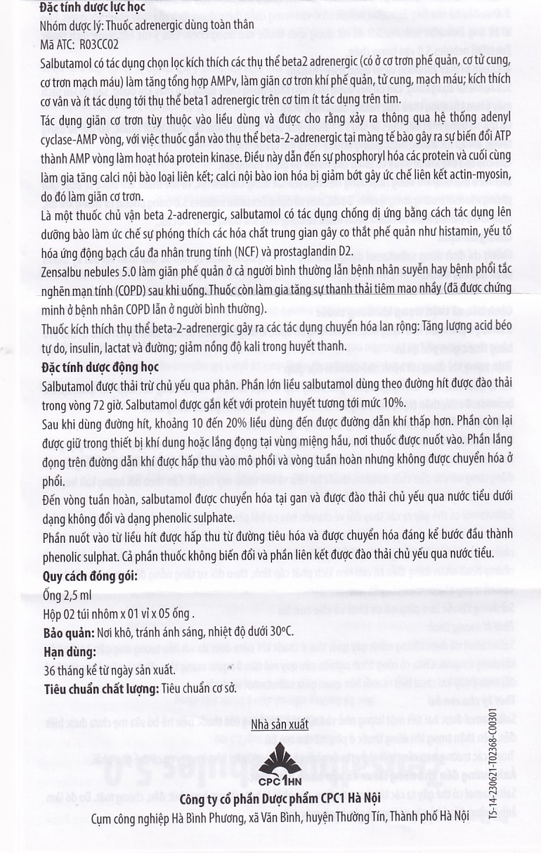 Thuốc Zensalbu 5mg CPC1HN kiểm soát co thắt phế quản mạn, điều trị hen nặng cấp tính (2 vỉ x 5 ống)