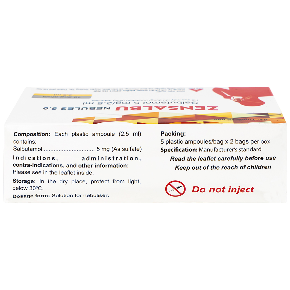 Thuốc Zensalbu 5mg CPC1HN kiểm soát co thắt phế quản mạn, điều trị hen nặng cấp tính (2 vỉ x 5 ống)