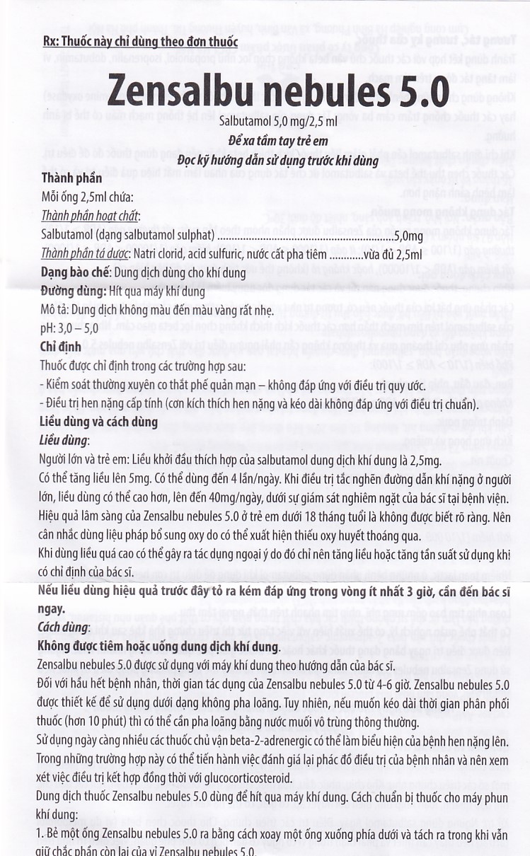 Thuốc Zensalbu 5mg CPC1HN kiểm soát co thắt phế quản mạn, điều trị hen nặng cấp tính (2 vỉ x 5 ống)