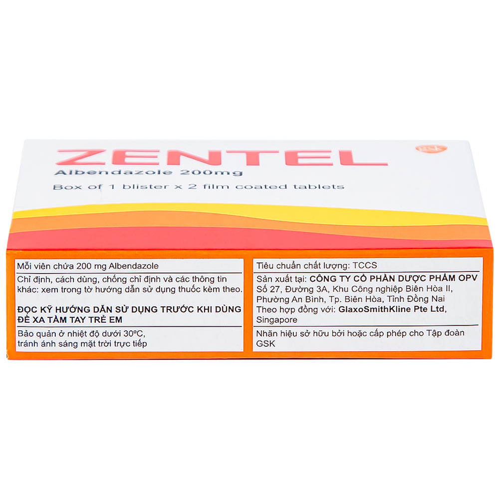 Thuốc Zentel Albendazole 200mg GSK điều trị các loại giun đường ruột nhạy cảm (1 vỉ x 2 viên)