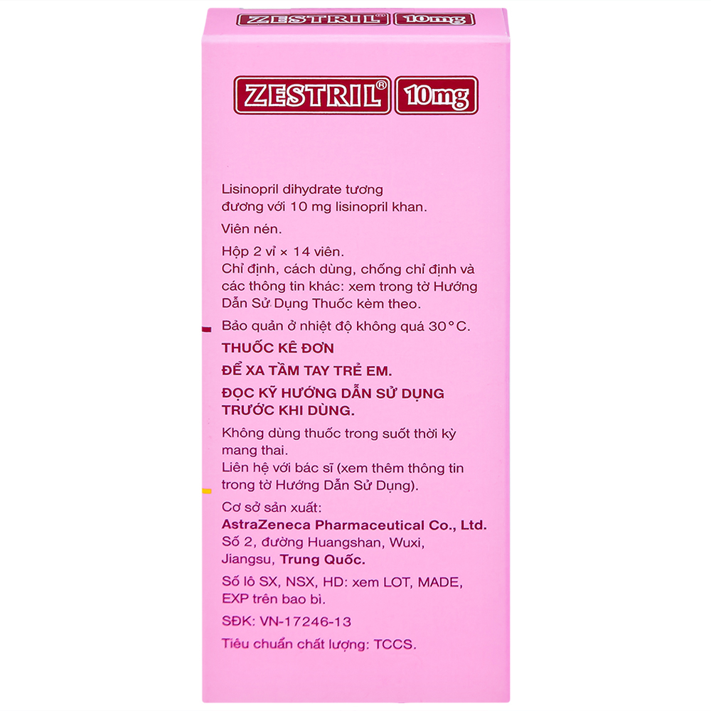 Thuốc Zestril 10mg AstraZeneca điều trị tăng huyết áp, suy tim (2 vỉ x 14 viên)