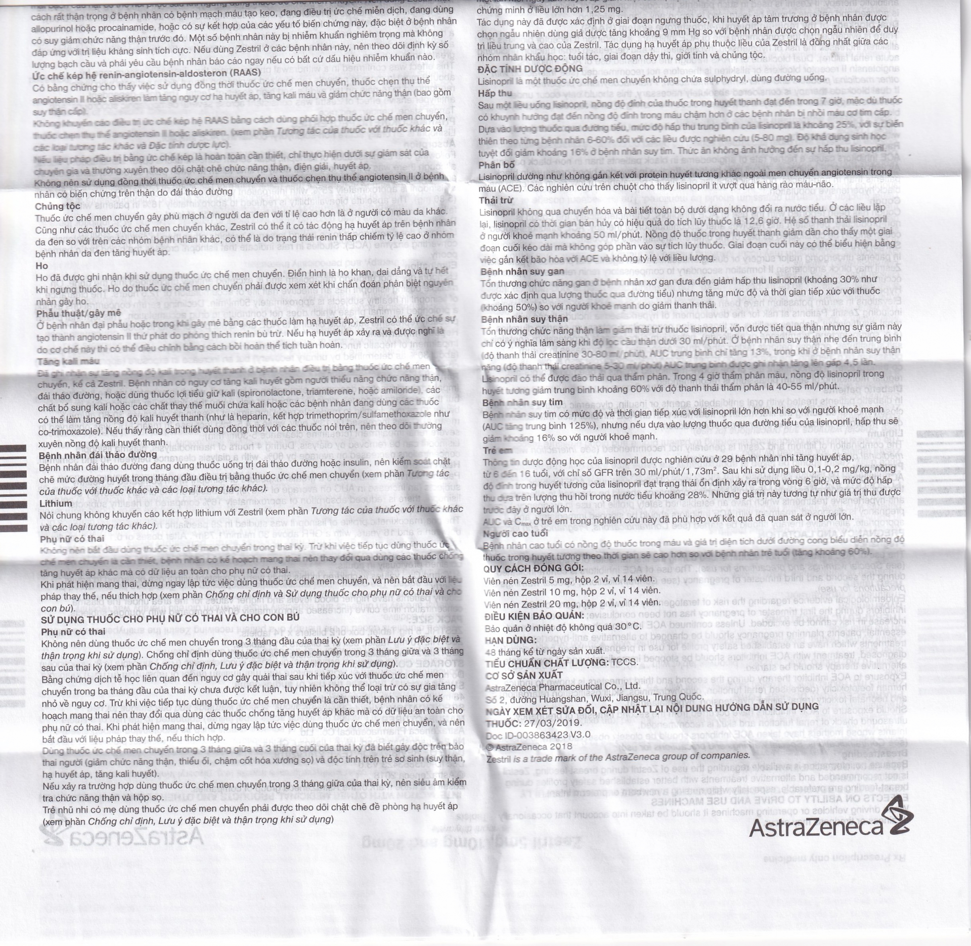 Thuốc Zestril 10mg AstraZeneca điều trị tăng huyết áp, suy tim (2 vỉ x 14 viên)