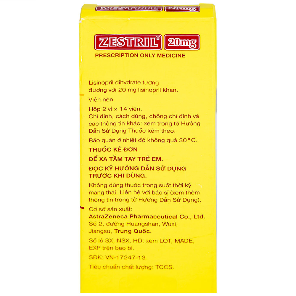 Thuốc Zestril 20mg AstraZeneca điều trị tăng huyết áp, suy tim (2 vỉ x 14 viên)