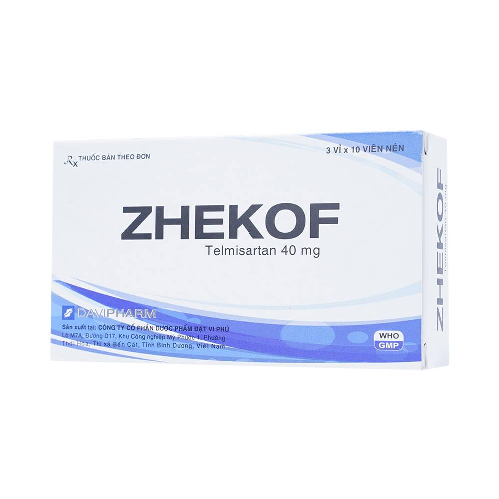 Thuốc Zhekof 40mg DaviPharm điều trị tăng huyết áp, dự phòng biến cố tim mạch (3 vỉ x 10 viên)