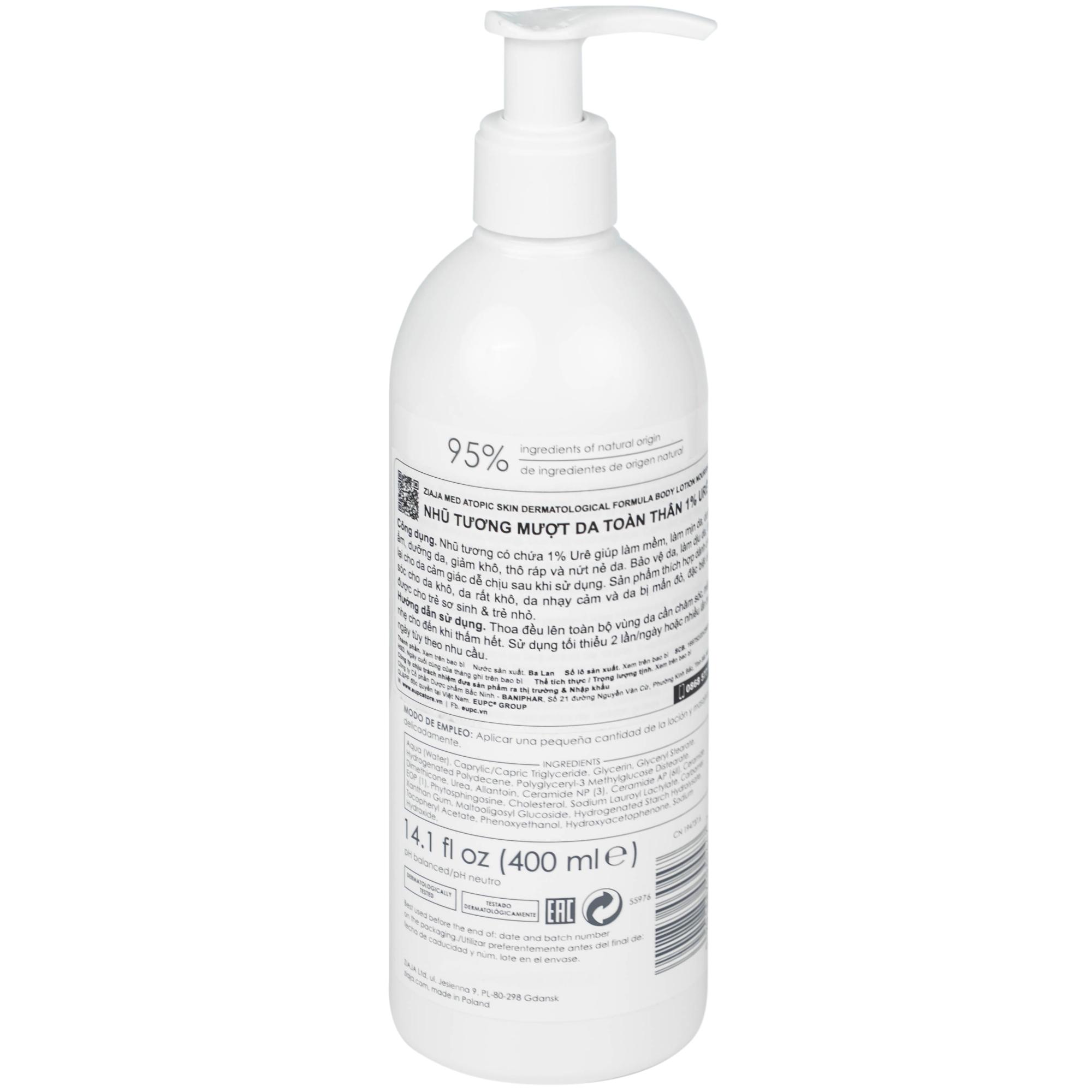 Nhũ tương dưỡng ẩm, làm mềm da Ziaja 1% urê Baniphar 400ml