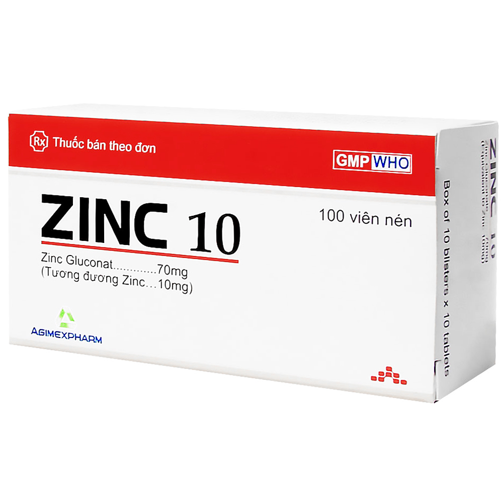 Thuốc Zinc 10 Agimexpharm dự phòng và điều trị thiếu kẽm (10 vỉ x 10 viên)