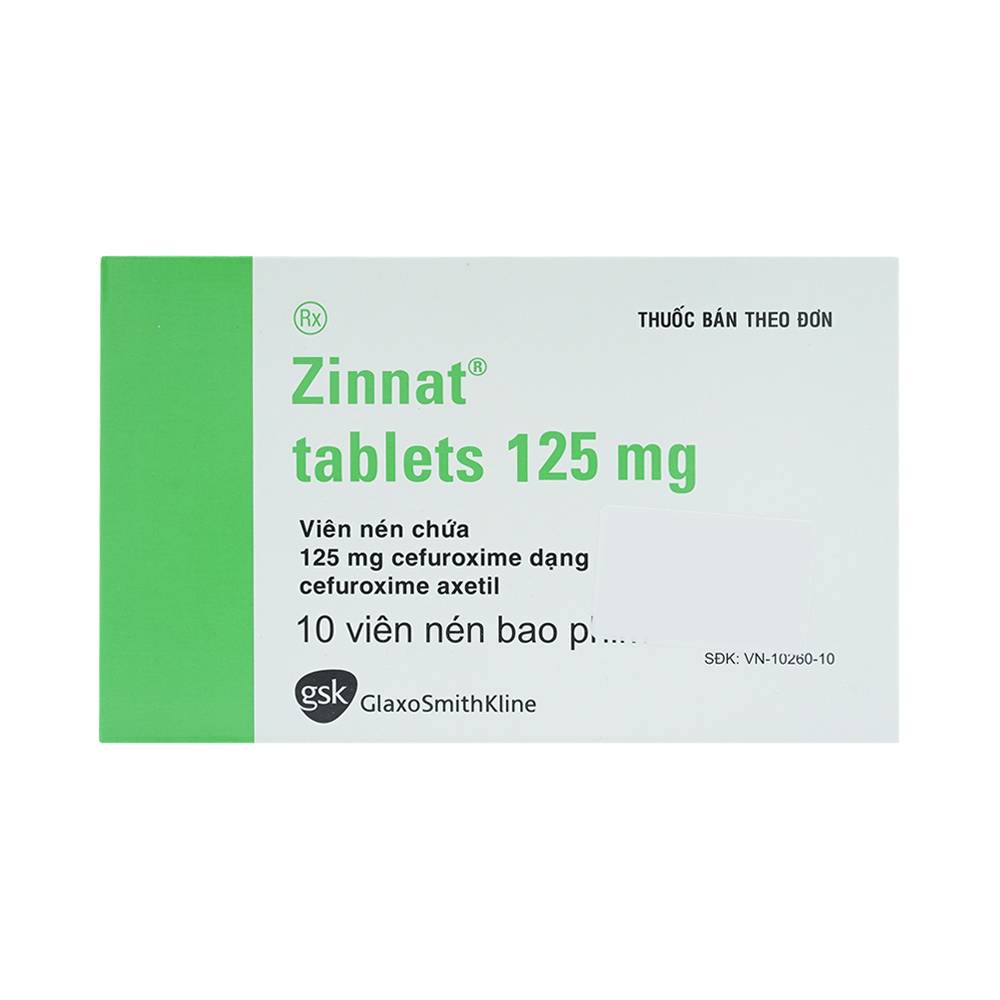 Thuốc Zinnat tablets 125mg GSK điều trị các chứng nhiễm khuẩn (1 vỉ x 10 viên)
