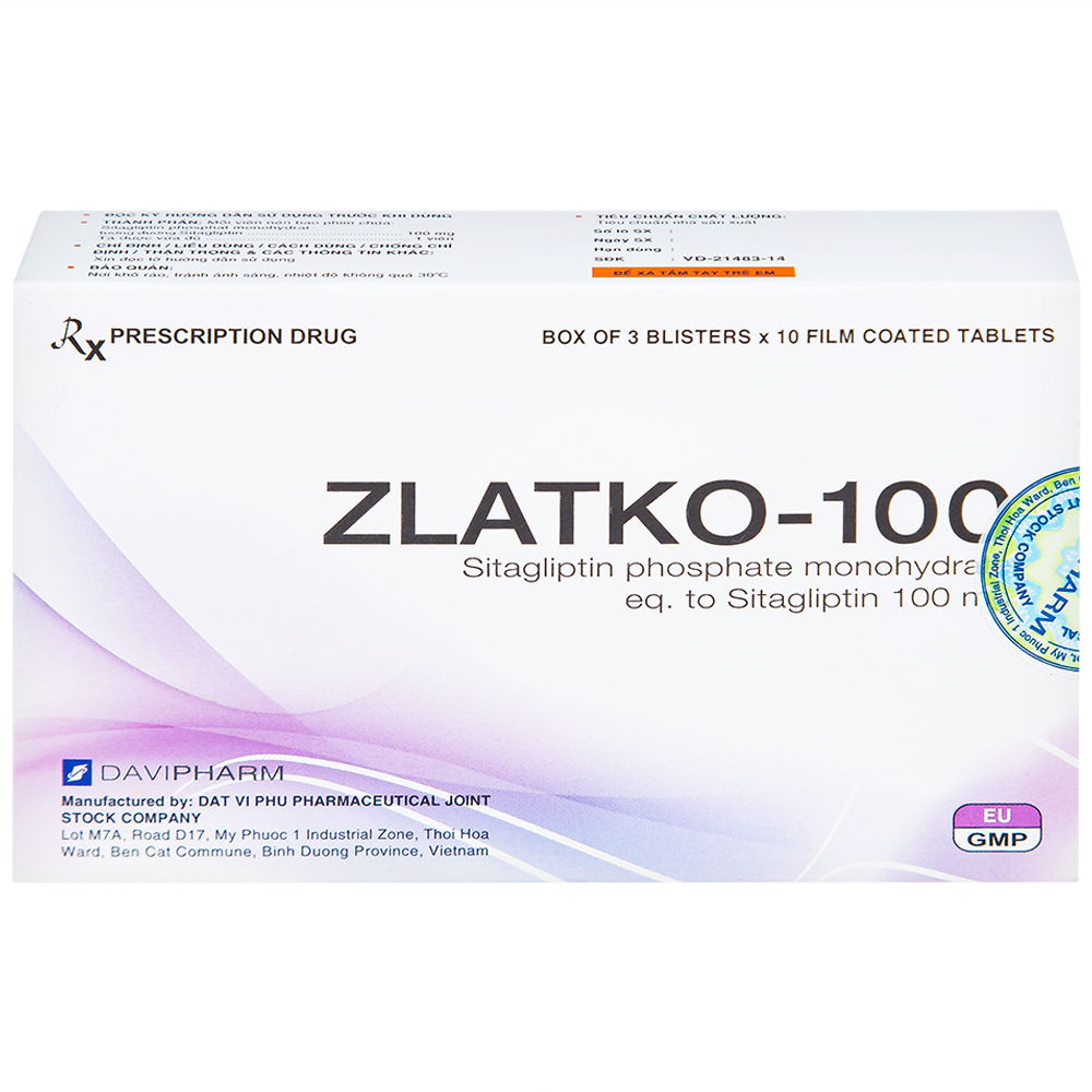 Thuốc Zlatko-100 DaviPharm điều trị đái tháo đường típ 2 (3 vỉ x 10 viên)