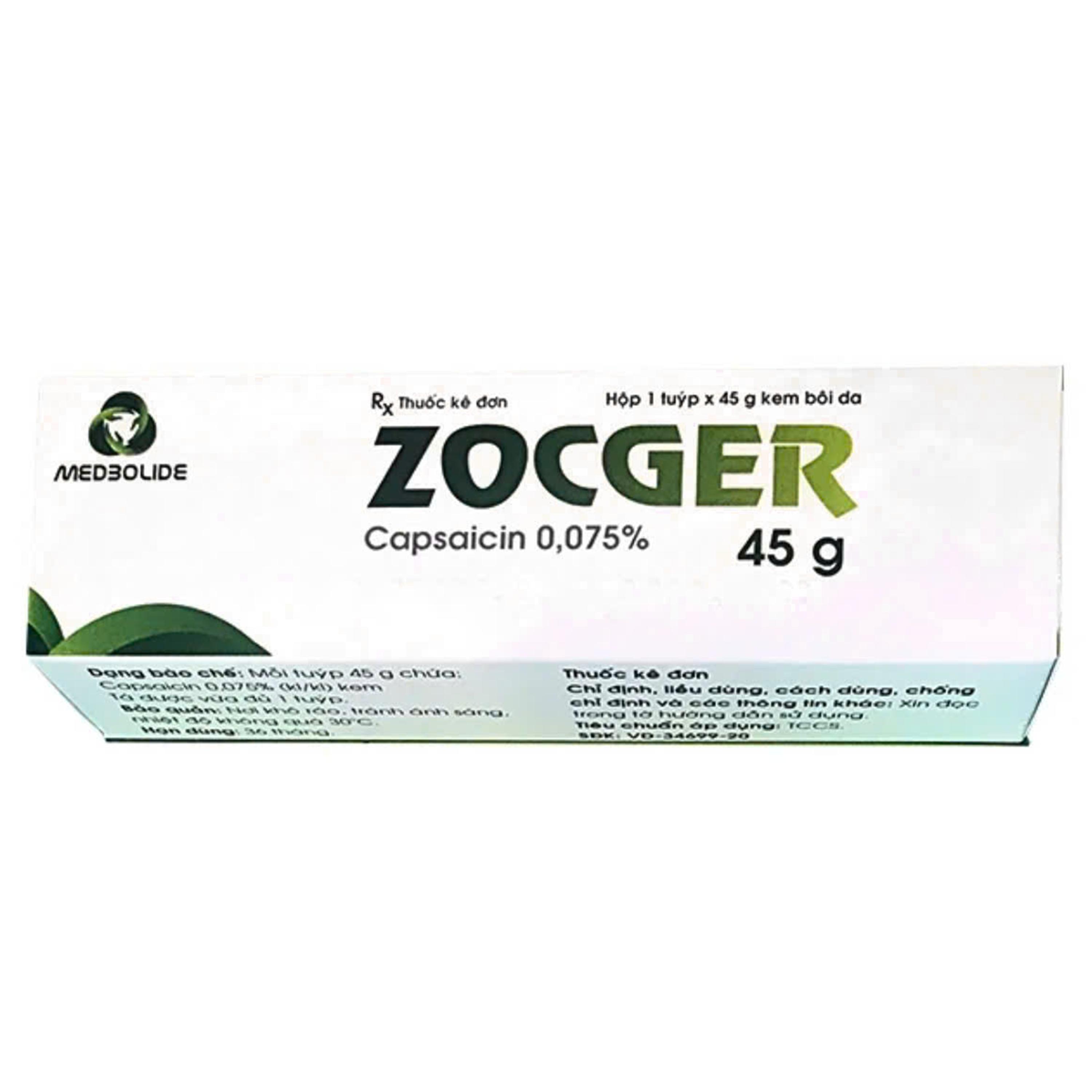 Thuốc Zocger 0.075% Medipharco bôi ngoài da giúp giảm đau tại chỗ (45g)