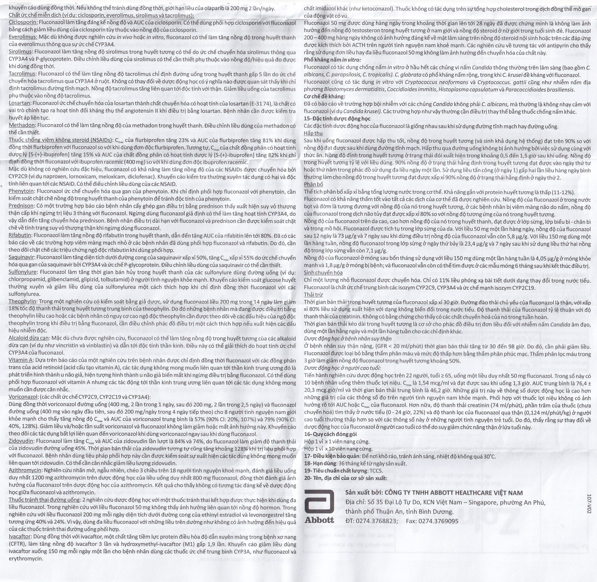 Thuốc Zolmed 150 Abbott điều trị các bệnh nhiễm nấm, dự phòng nhiễm nấm (1 vỉ x 10 viên)