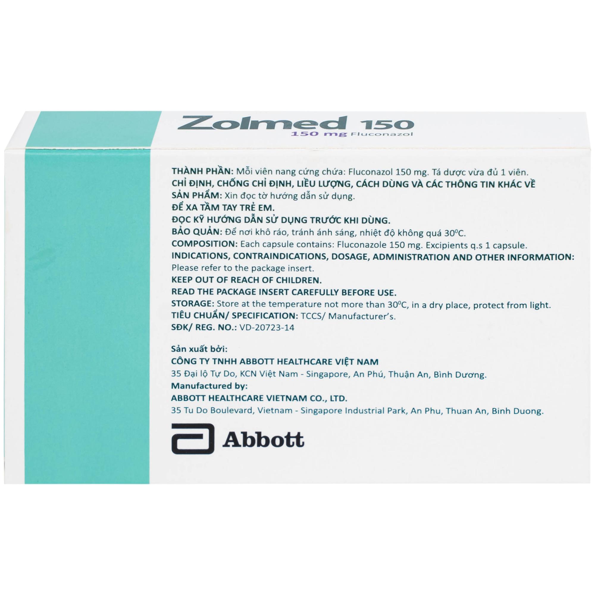 Thuốc Zolmed 150 Abbott điều trị các bệnh nhiễm nấm, dự phòng nhiễm nấm (1 vỉ x 10 viên)