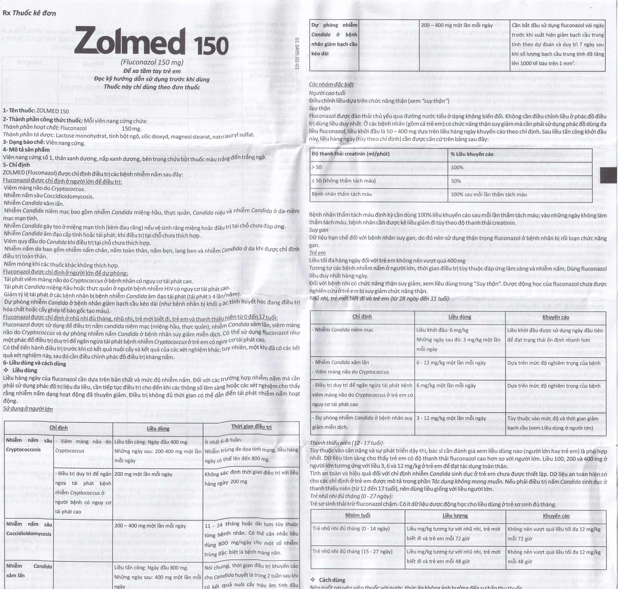 Thuốc Zolmed 150 Abbott điều trị các bệnh nhiễm nấm, dự phòng nhiễm nấm (1 vỉ x 10 viên)