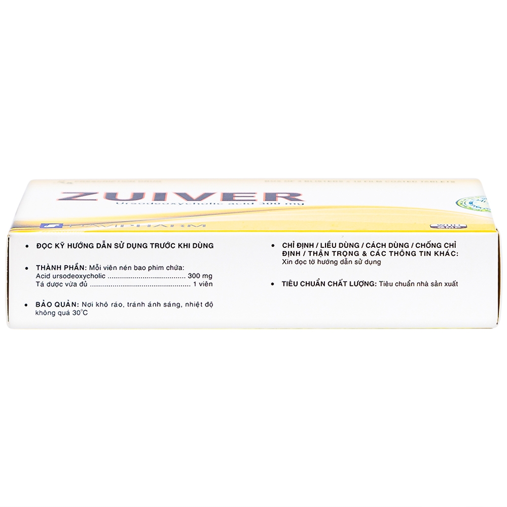 Thuốc Zuiver 300mg DaviPharm làm tan sỏi giàu cholesterol, điều trị sơ gan (3 vỉ x 10 viên)