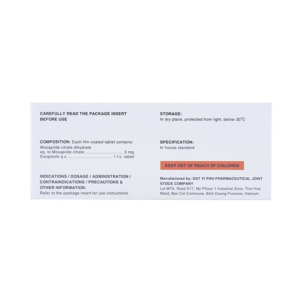 Thuốc Zurma 5mg DaviPharm điều trị các triệu chứng dạ dày, ruột (10 vỉ x 10 viên)