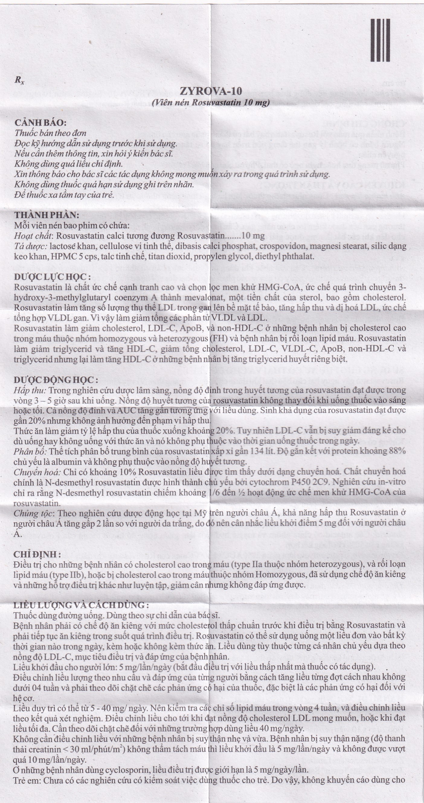 Thuốc Zyrova 10 Zydus điều trị cholesterol cao trong máu (10 vỉ x 10 viên)