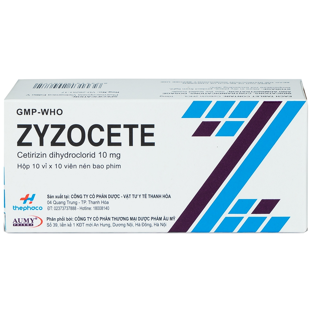 Thuốc Zyzocete Thephaco giảm triệu chứng viêm mũi dị ứng, mày đay (10 vỉ x 10 viên)