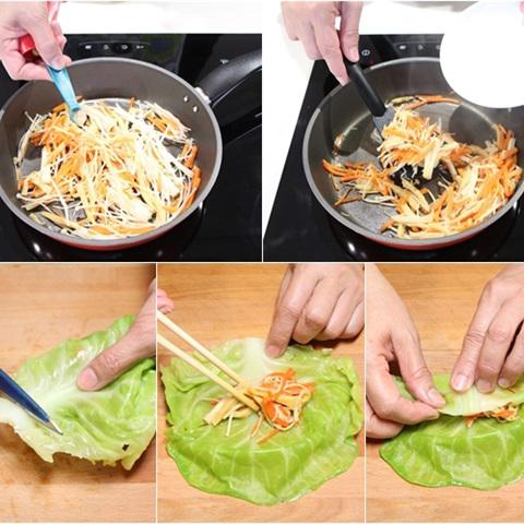 Cách làm bắp cải cuộn rau nấm chay