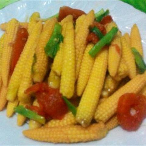 Cách làm bắp non xào cà chua