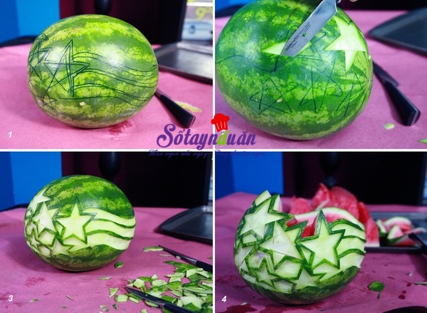 Bày mâm ngũ quả Trung thu – Cách tỉa dưa hấu dải ngân hà