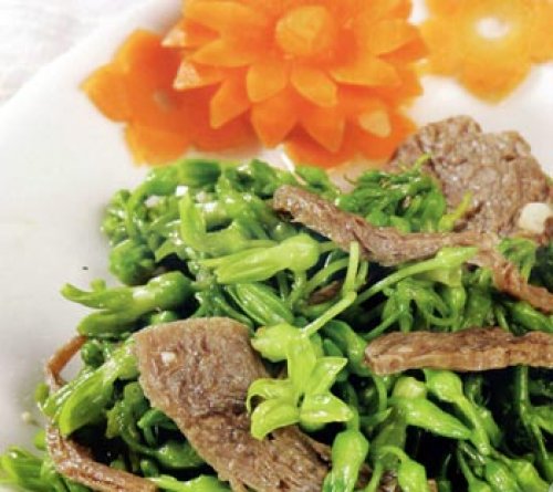 Bông thiên lý xào thịt bò chay