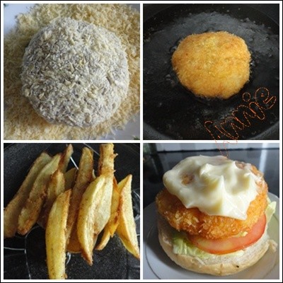 Burger tôm và khoai tây lắc