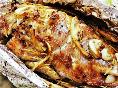 Cá điêu hồng nướng nấm