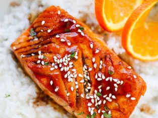 Cá hồi sốt Teriyaki cam
