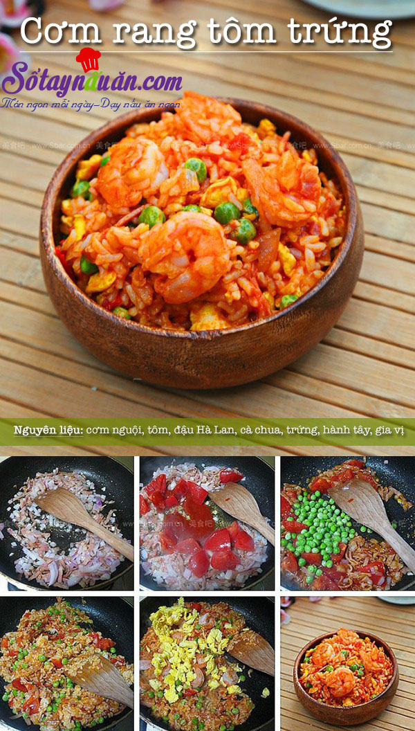 Cách làm cơm rang tôm trứng ngon hết sẩy